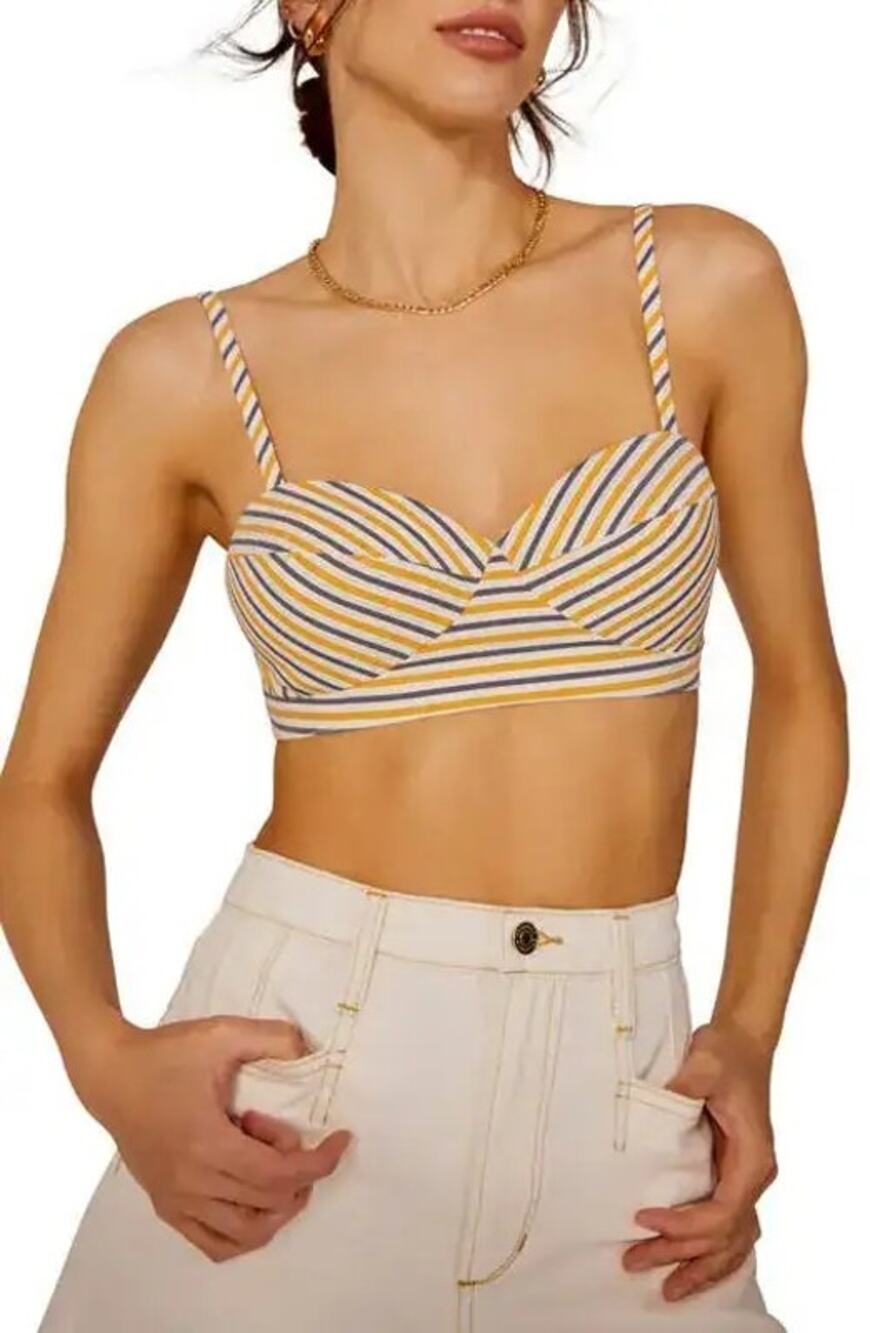 NWT Favorite Daughter Ex-Boyfriend Stripe Bralette Bustier Cotton Poplin Bra Top